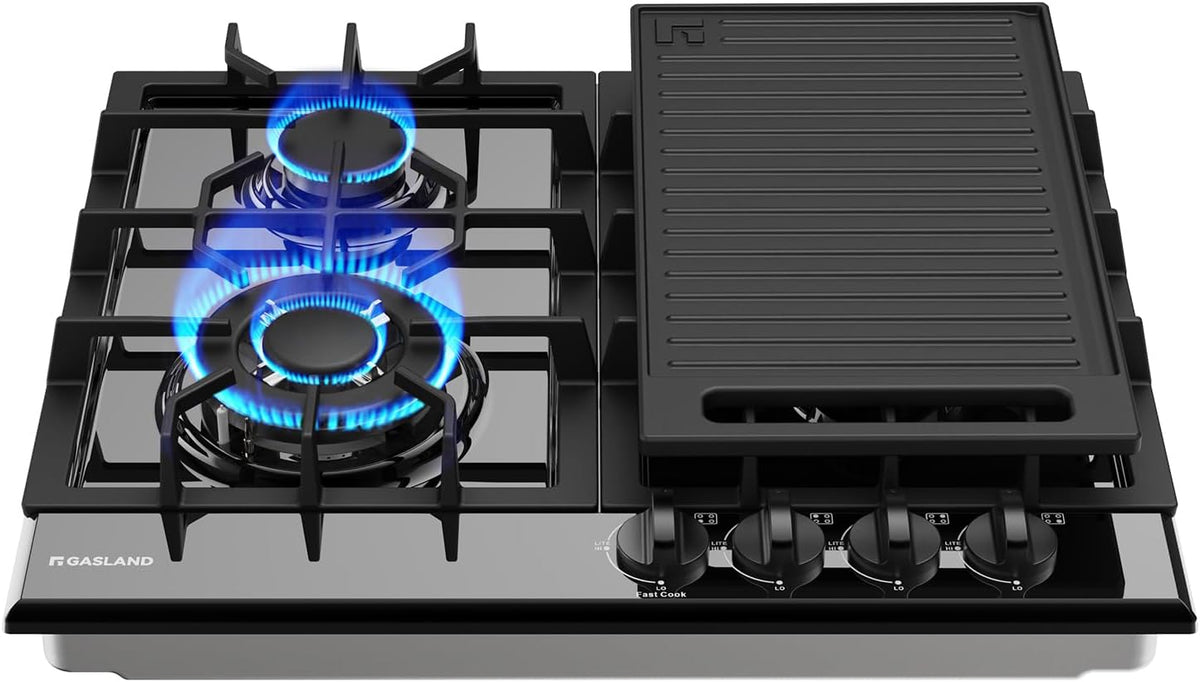30" Professional 5-Burner Gas Range, Cast Iron Griddle/Grill, NG/LPG Convertible 120V (Black, CSA Certified)