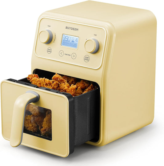 8-in-1 Retro Air Fryer Oven 4.2 Gallons, Visible Window, Vibration Alert, One-Touch Control & LCD Display, Light Green