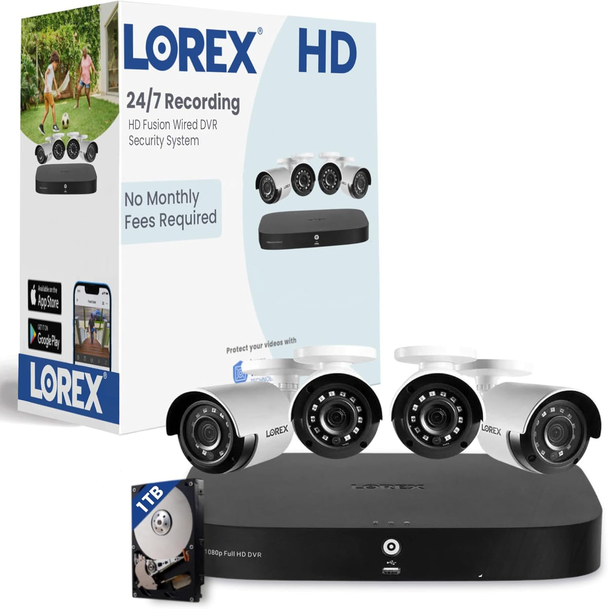 8CH 1080P Security Camera System, 1TB HDD, 4�2MP Metal Bullet Cameras, IR Night Vision, Motion Detection, Weatherproof