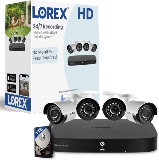 8CH 1080P Security Camera System, 1TB HDD, 4�2MP Metal Bullet Cameras, IR Night Vision, Motion Detection, Weatherproof
