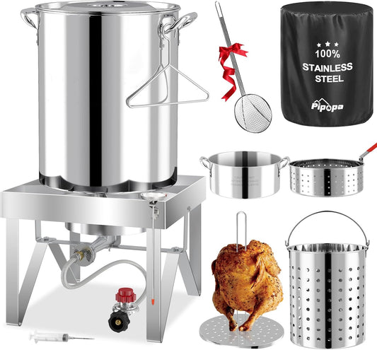 30QT Stainless Steel Turkey Fryer Kit, 50000BTU, Outdoor Seafood Boiler