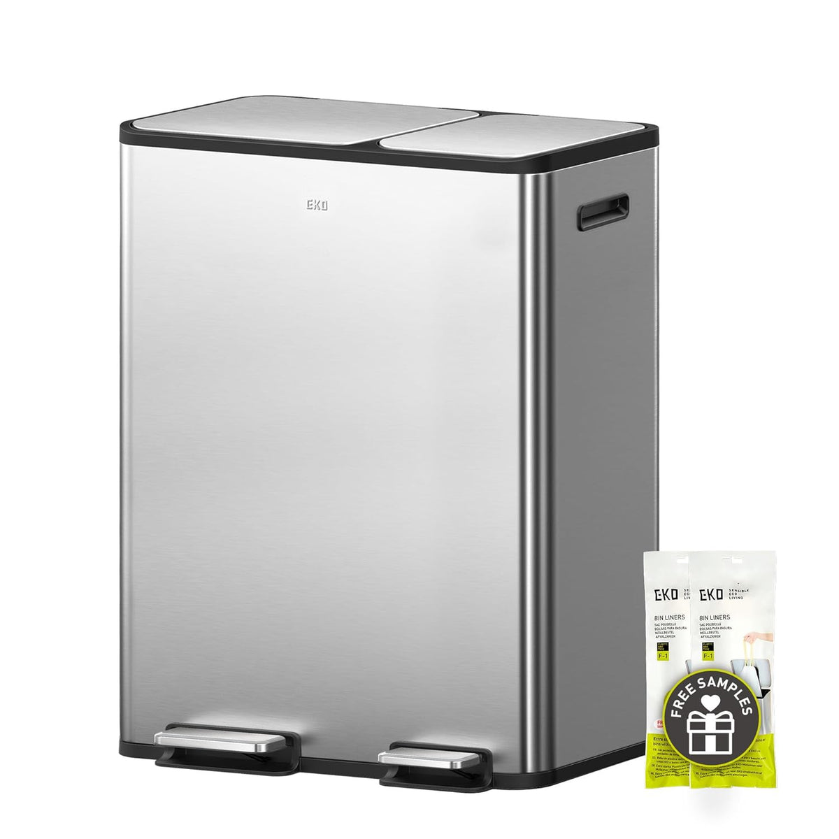 30L+30L Dual Stainless Steel Kitchen Recycling Bin, Foot Pedal, Slow Close, Fingerprint Resistant