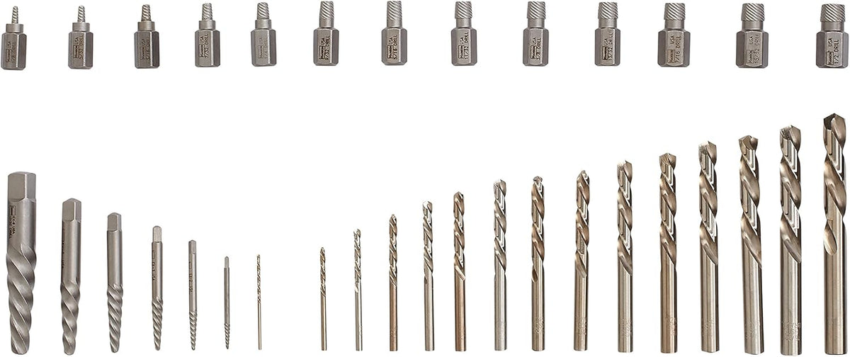 Screw extractor and drill bit set, 35 pieces per pack