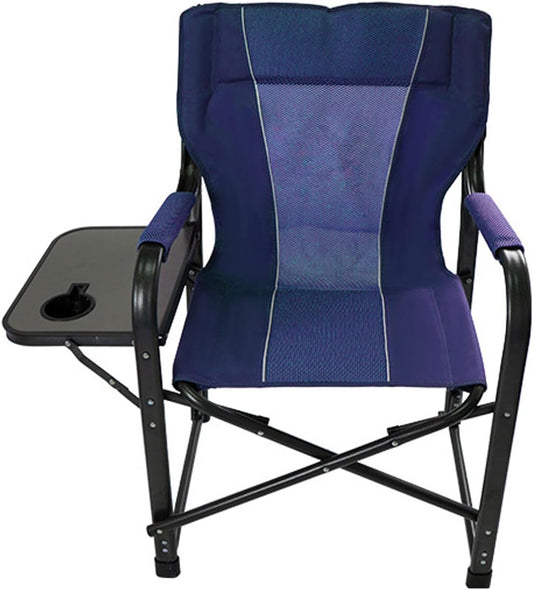 Camping Chair with Side Table Heavy Duty Armrest Folding Recliner for Outdoor Lawn Fishing Picnic Hiking-Red