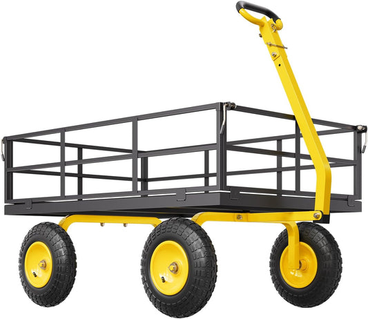 1200LBS Heavy-Duty Steel Garden Cart, 2-in-1 Multi-Function Outdoor Utility Wagon with 13" All-Terrain Tires, Removable Mesh Sides & 180掳 Swivel Handle