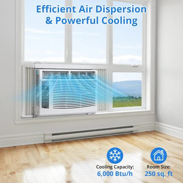 6000 BTU 115V Window Air Conditioner, Reusable Filter Controls, 250 Sq.Ft Coverage