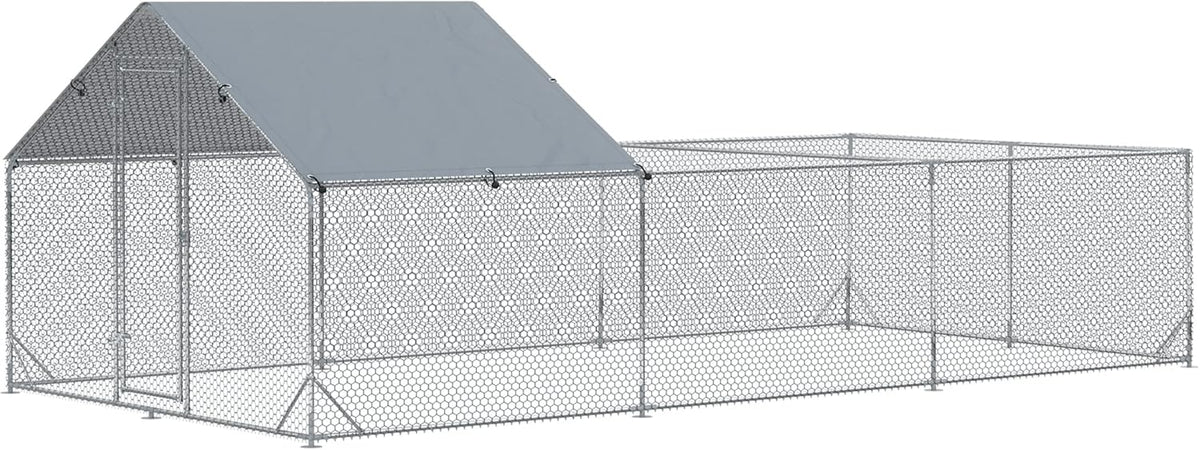 Large Metal Chicken Coop with UV Cover, 13.1'x9.8'x6.4' for Poultry & Small Animals