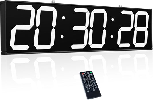 28.5" Double-Sided Digital Wall Clock �� LED Timer, Temp & Date (White Mocha)