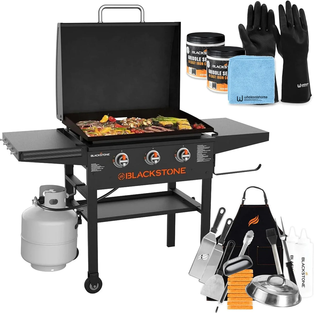 28 Inch Blackstone 2080 XL Griddle, 3-Burner Outdoor Flat Top Grill with Hood & Accessories Kit